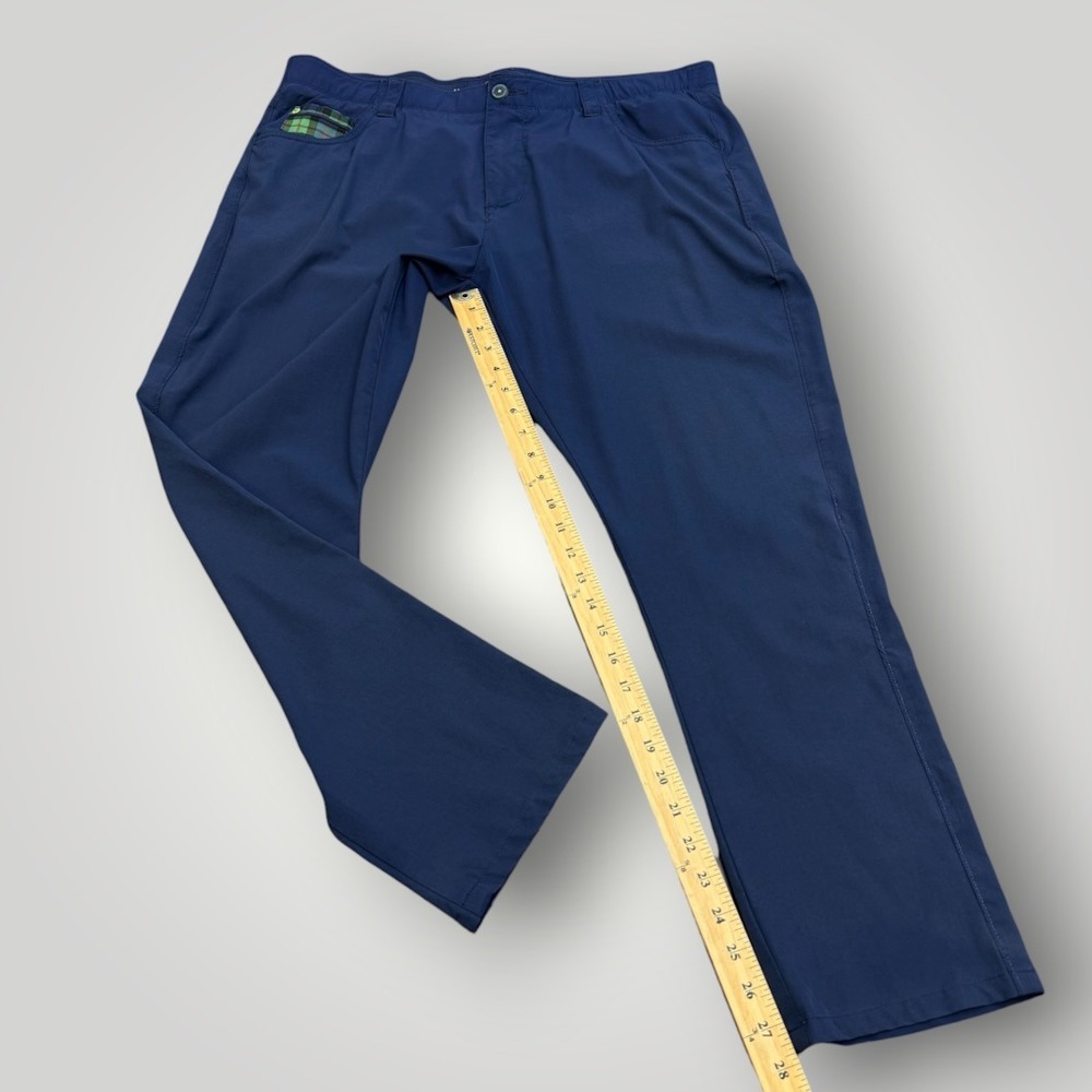 William Murray Golf Mens 38 Straight Fit Navy Blue Plaid Trim Performance Pants